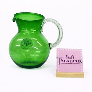 Hand Blown Emerald Green Embossed Circle Grapes 2.5 Qt 8.25"  Beverage Pitcher